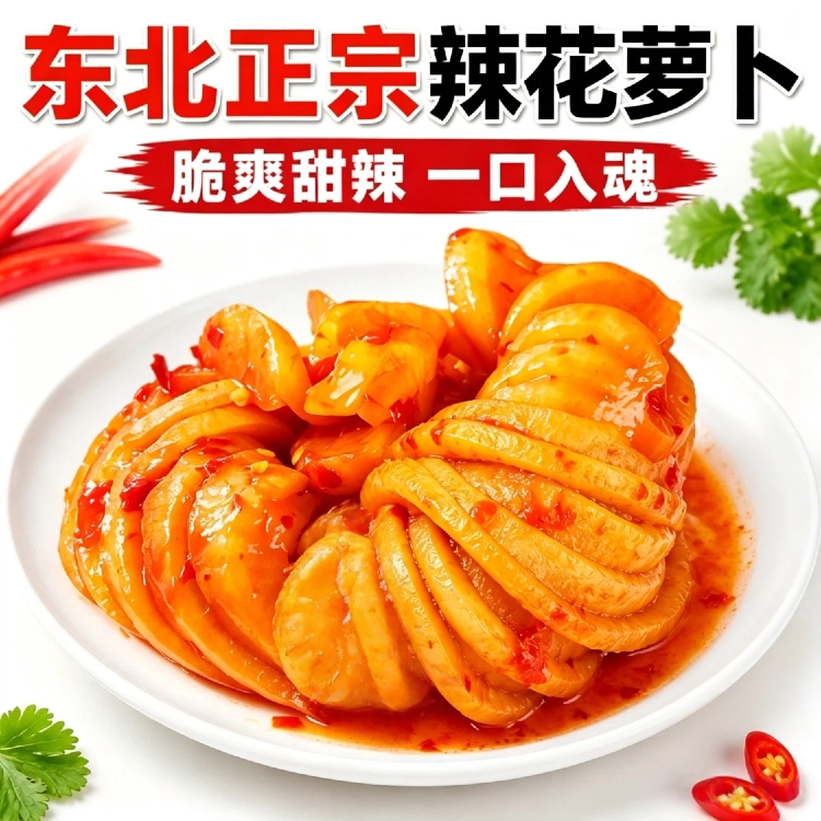 东北辣花萝卜咸菜腌制萝卜500g酸甜辣脆下饭菜即食韩式开胃泡菜