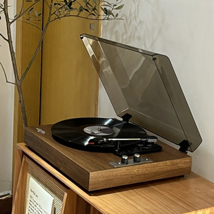 WhatPlus问加1900 胡桃木 中古风桌面蓝牙LP黑胶唱片机音响一体式