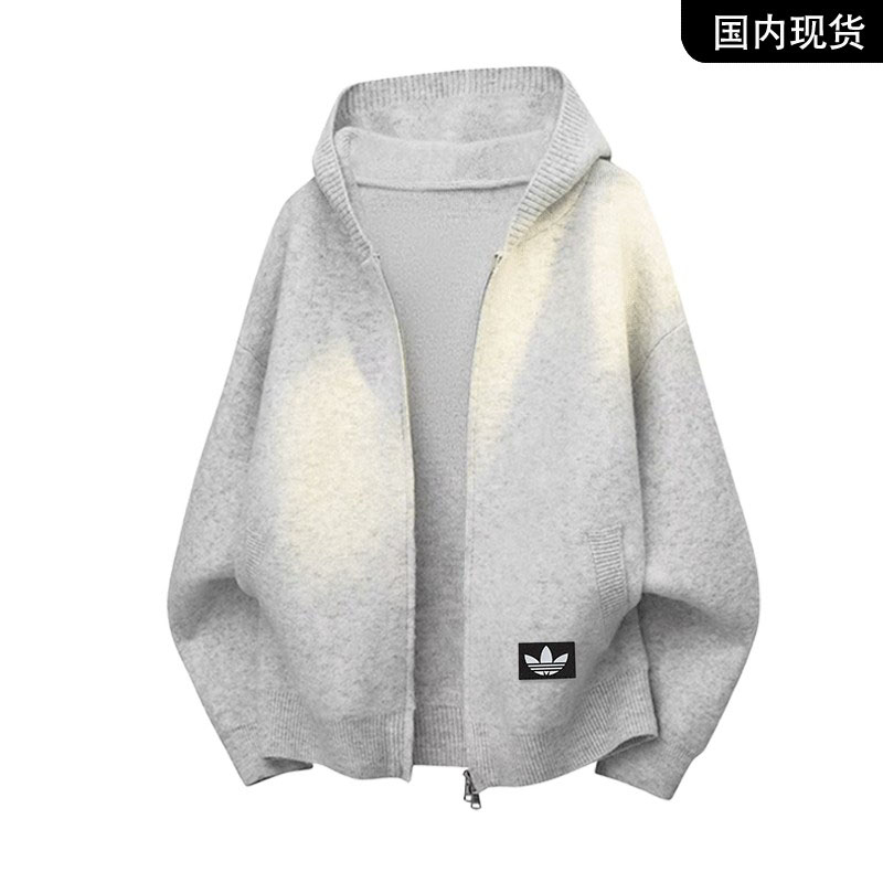 官方奥特莱斯】品牌折扣秋季连帽针织简约休闲男女款开衫毛衣外套