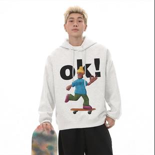 秋冬寄加绒加厚 美式 WAINOT潮牌重磅卡通连帽卫衣男款 男女情侣装