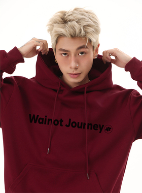 WAINOT重磅字母红色连帽卫衣男款加绒春秋情侣上衣男装美式女冬季