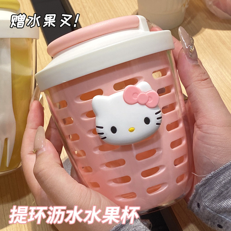 沥水水果杯便携2024新款隔夜燕麦杯带盖叉沙拉杯食品级早餐牛奶杯