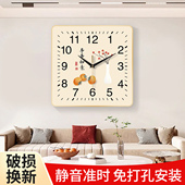 柿柿如意方形静音装 饰画挂钟客厅办公室挂墙时钟简约现代创意时钟