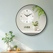 高宅枝繁叶茂绿植万年历电子时钟客厅静音圆形简约装 饰画 画挂钟
