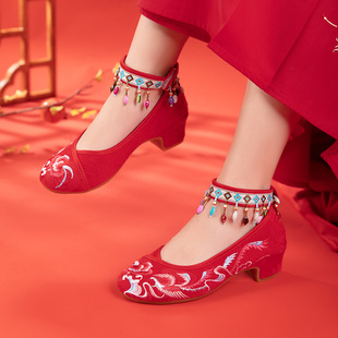 老北京布鞋 2024春秋民族风流苏绣花鞋 新款 古风广场舞蹈鞋 女 旗袍鞋