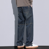 美式 复古怀旧牛仔裤 男款 Kuvine秋冬款 加绒宽松直筒阔腿休闲长裤 子