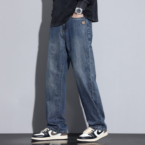 Kuvine春夏季宽松直筒牛仔裤男款休闲长裤子