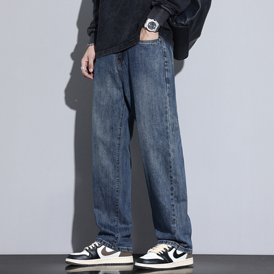 Kuvine美式高街水洗阔腿牛仔裤男