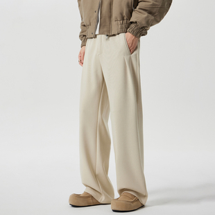 Kuvine老钱风慵懒感冬季 男 加绒加厚保暖直筒宽松百搭针织休闲西裤