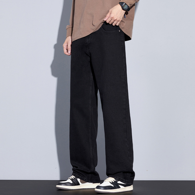 Kuvine黑色cleanfit直筒牛仔裤男