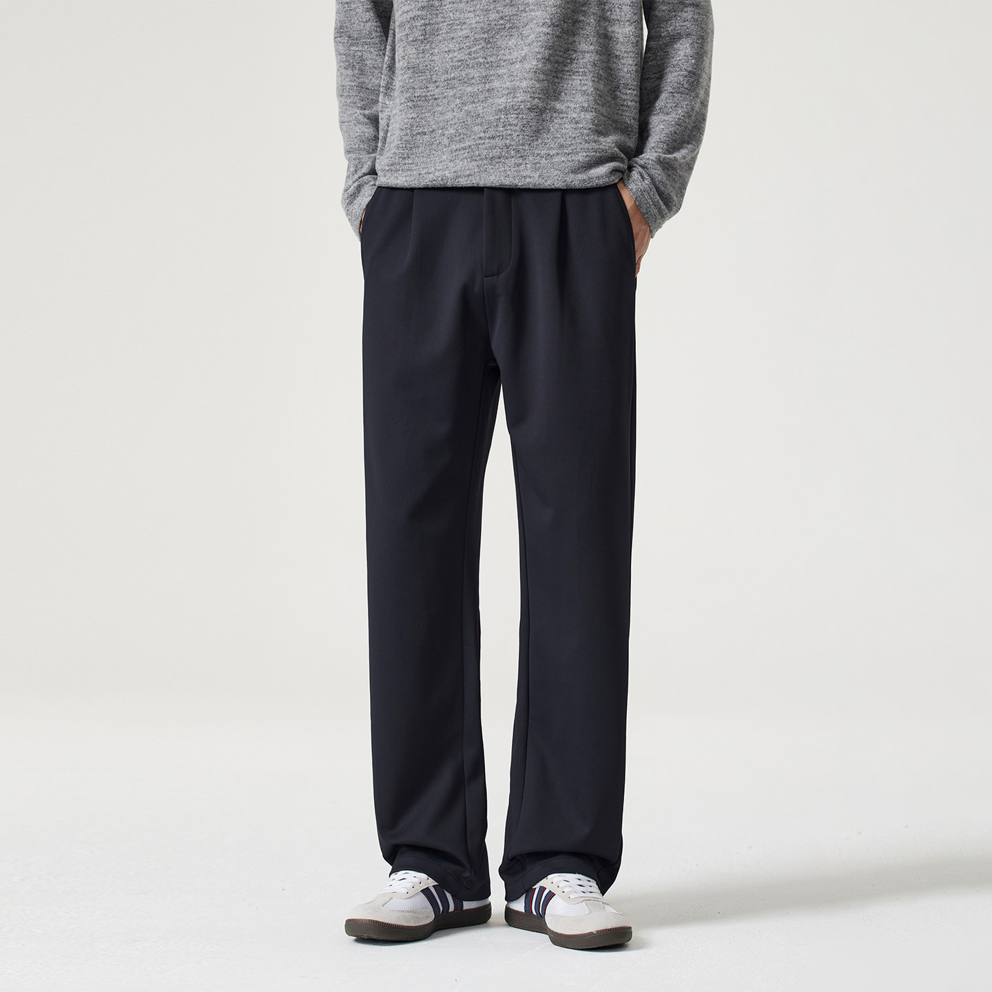 Kuvine2025秋季弹力宽松直筒西裤纯色简约时尚百搭大码休闲裤男款