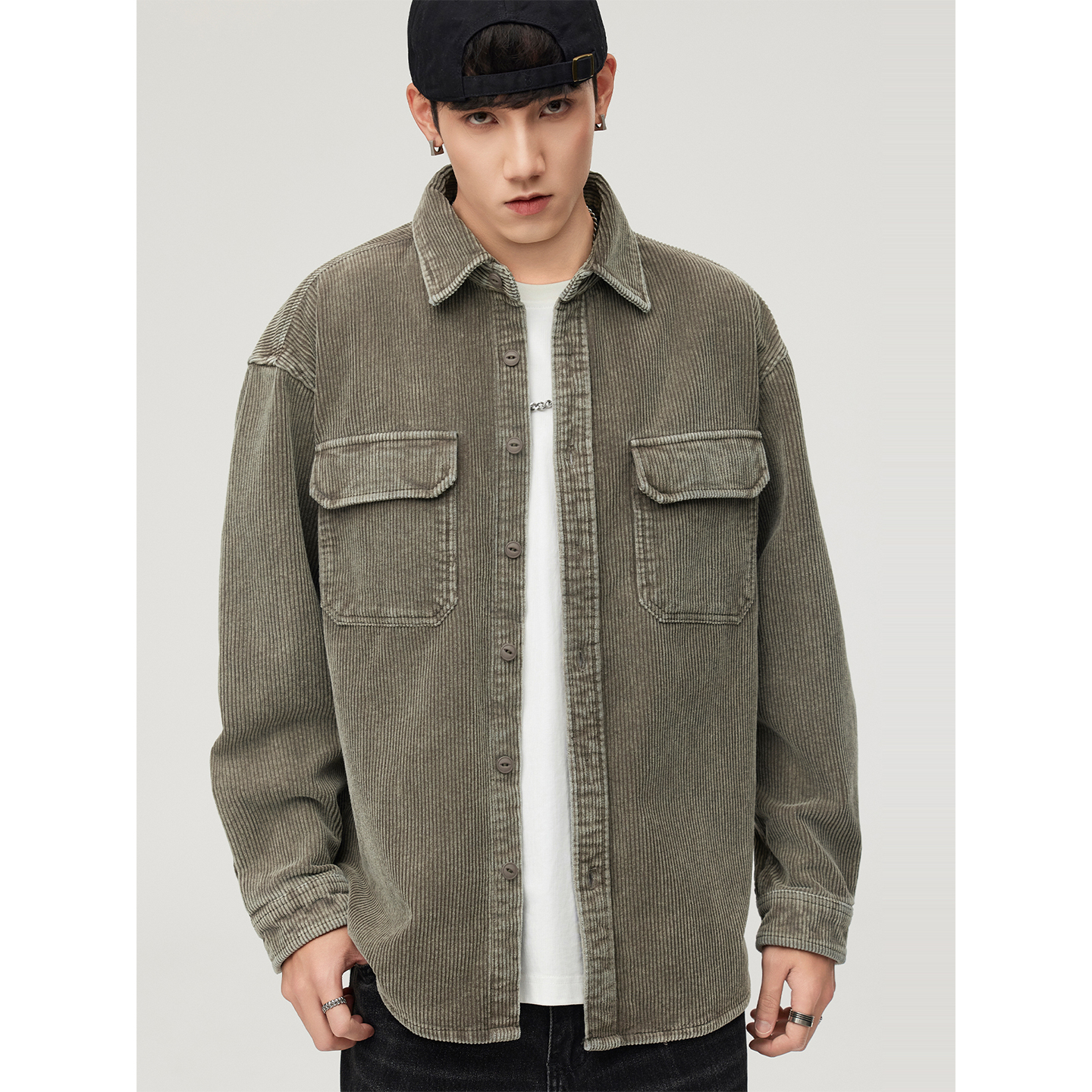 Kuvine灯芯绒长袖衬衫2025秋冬新款美式纯棉宽松休闲百搭上衣男士