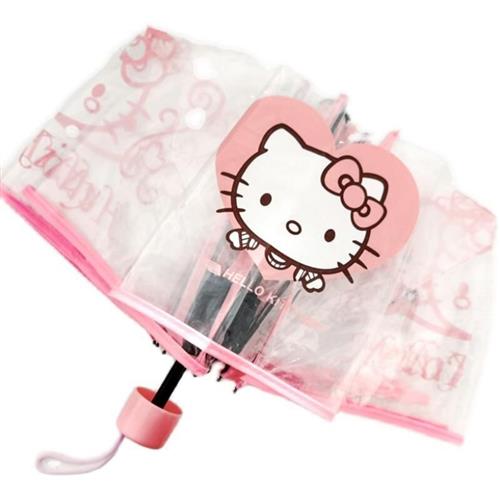 女童雨伞小学生hellokitty透明学生雨伞自动可爱少女心三折伞折g