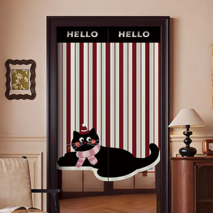 可爱风卡通猫咪短款门帘布帘家用儿童房卧室房间半截式隐私遮挡帘