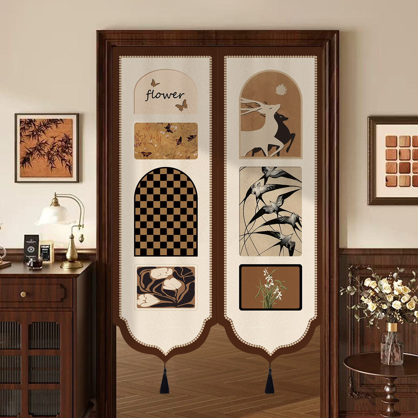 美式复古门帘中古风隔断帘卧室房间家用防窥遮挡帘子卫生间免打孔,居家布艺,门帘,淘宝优惠券,粉丝福利购,淘宝优惠卷