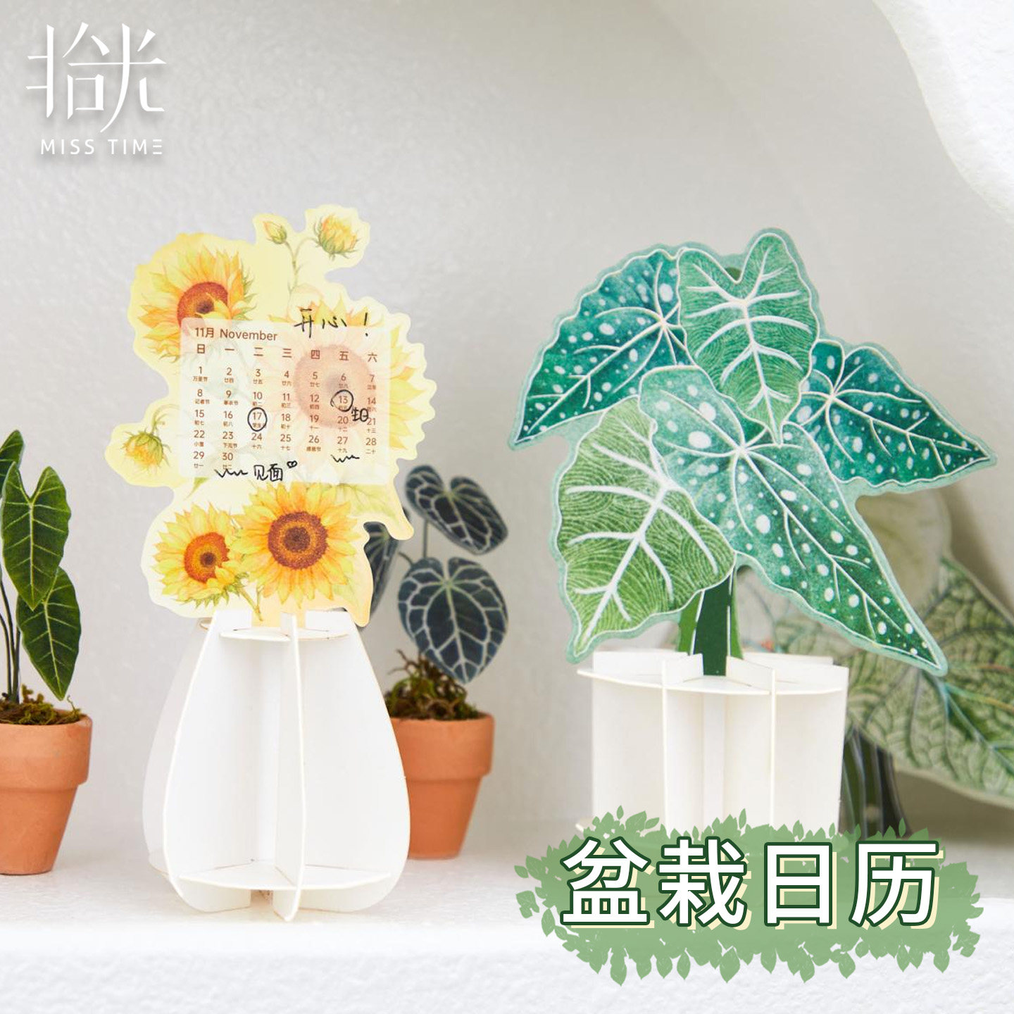 拾光新款创意植物造型日历桌面摆件手工制作仿真绿植生日礼物装饰