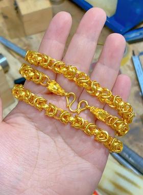 黄金项链男霸气布纹龙24k金包银龙骨链时尚足金方泰链送老公礼物