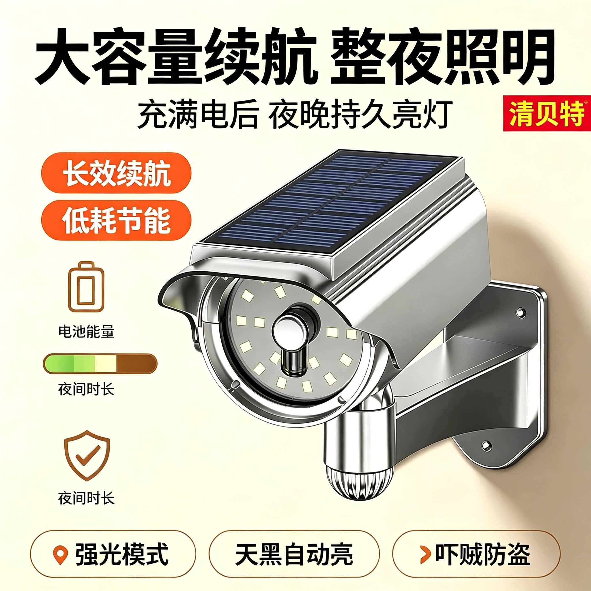 清贝特太阳能人体感应仿真摄像头图片