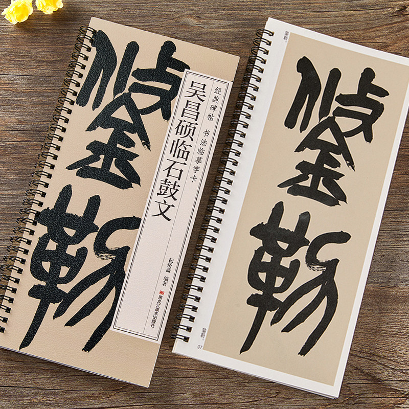 清 吴昌硕临石鼓文 篆书毛笔书法字帖 经典碑帖书法临摹字卡原大版 学生成人初学者临摹帖全文简体繁体旁注 近距离书法毛笔字帖 - 实物图