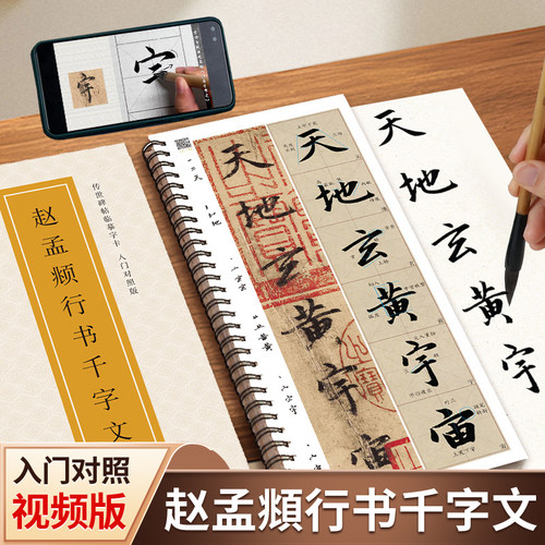 赵孟頫行书千字文临摹字卡入门对照版赵体行书毛笔字帖全文视频逐字精讲 教程练字帖成人初学者近距离放大版行书书法原帖临帖