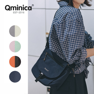 Qminica大容量户外休闲旅行斜挎包男女复古简约翻盖邮差包机能包