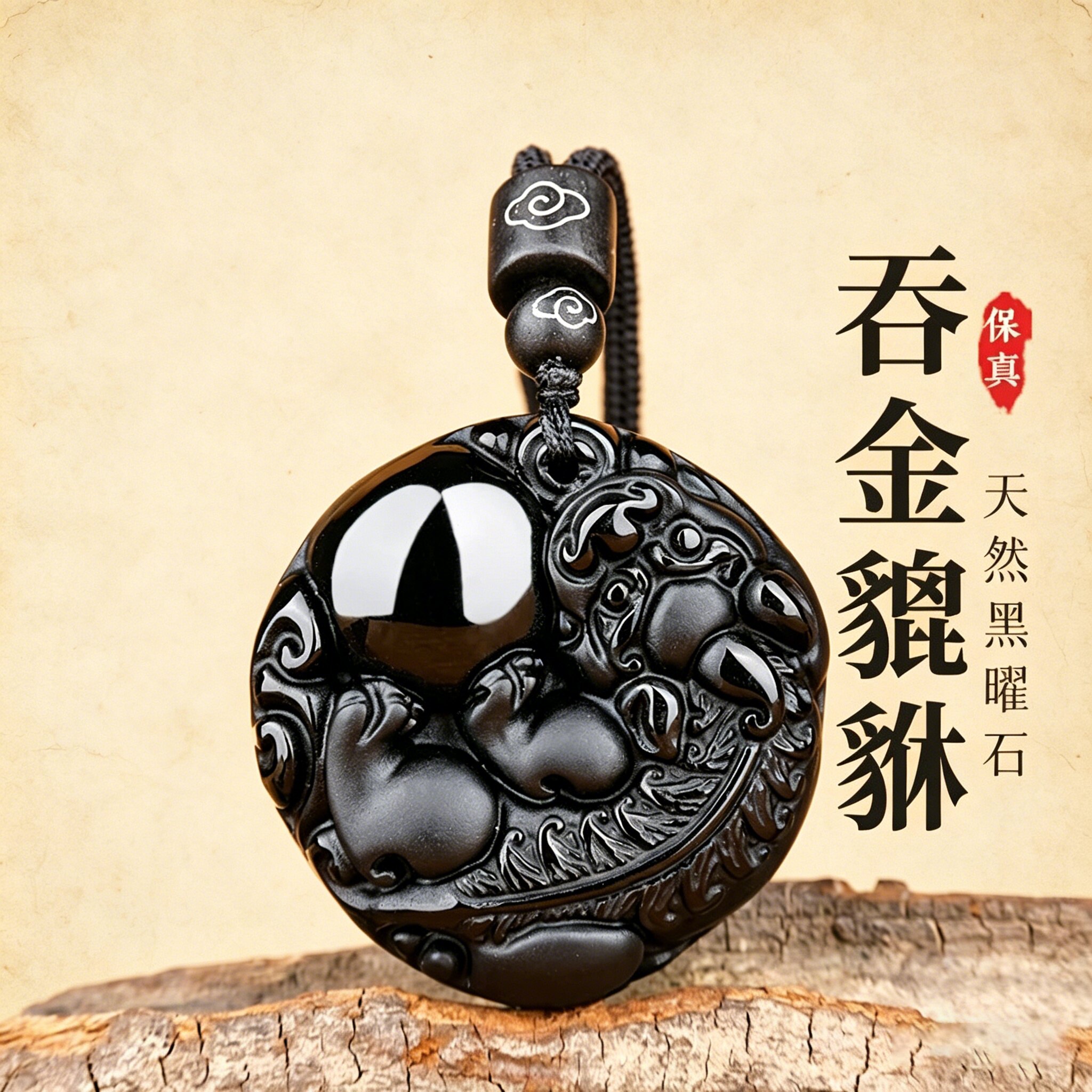 正品天然黑曜石貔貅吊坠男女款属马本命年有求必应护身符挂件项链
