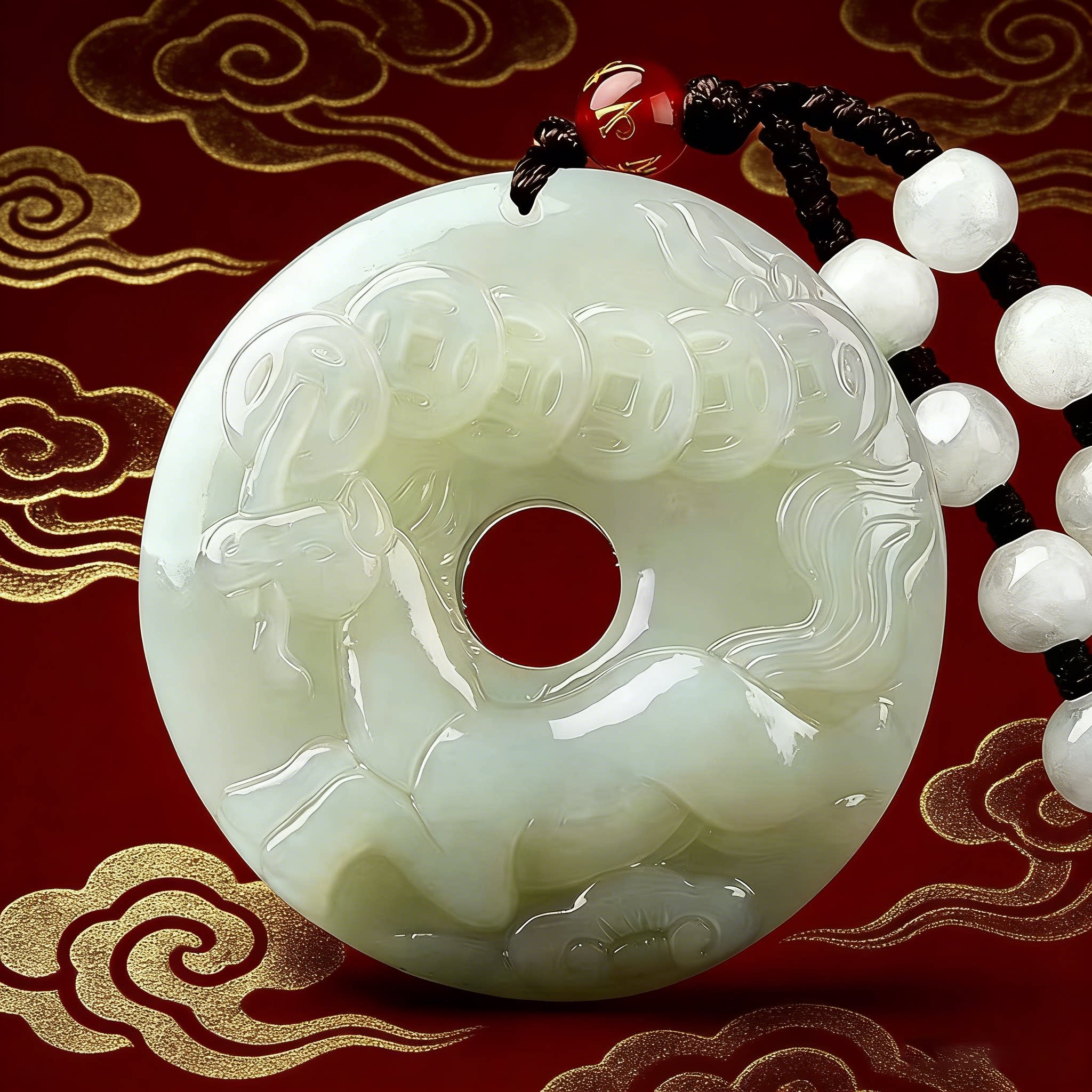 正品天然和田玉十二生肖吊坠属马本命年平安扣护身符挂件玉石玉坠