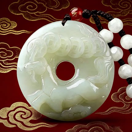正品天然和田玉十二生肖吊坠属马本命年平安扣护身符挂件玉石玉坠