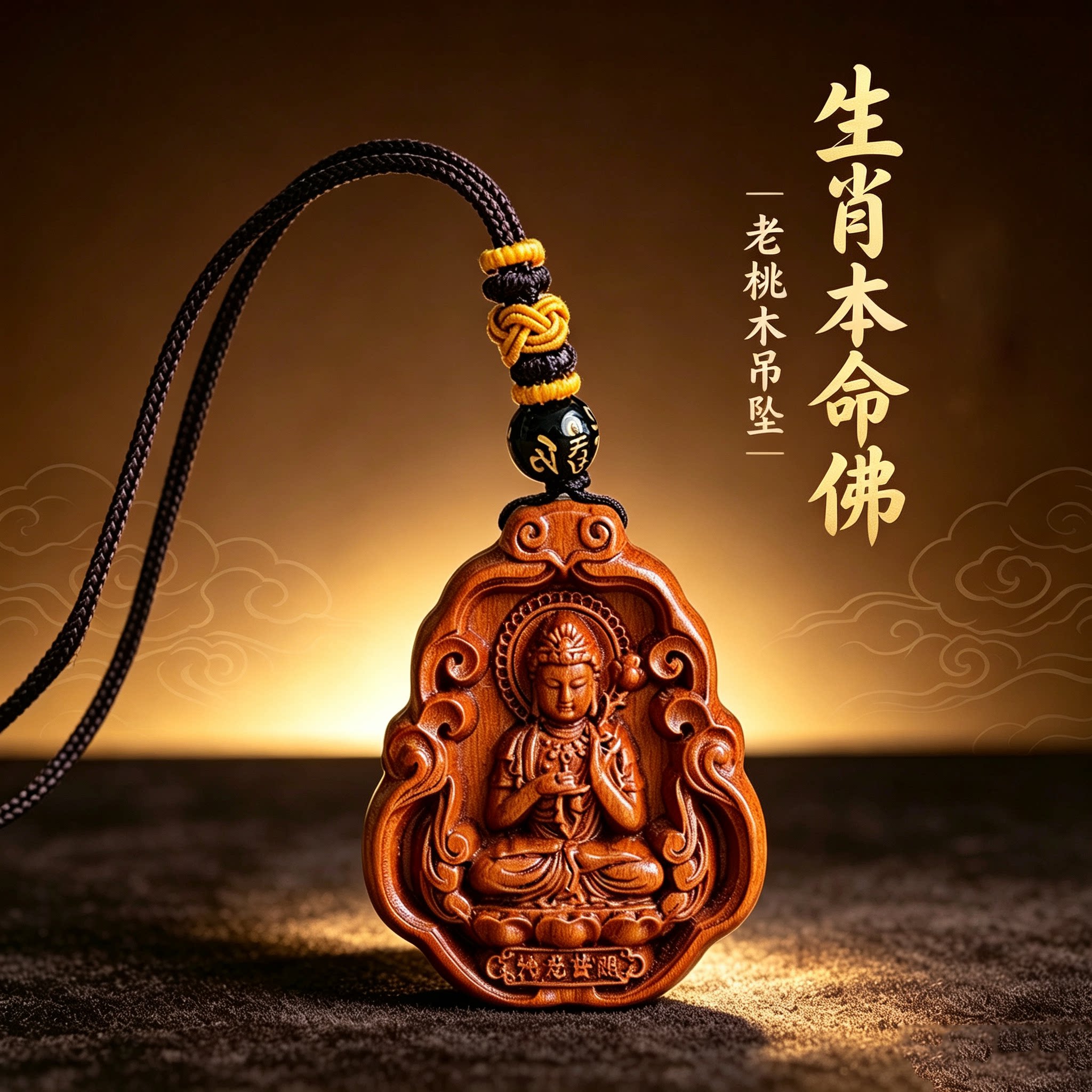 正品天然老桃木本命佛吊坠男女十二生肖守护神菩萨护身符挂件礼物