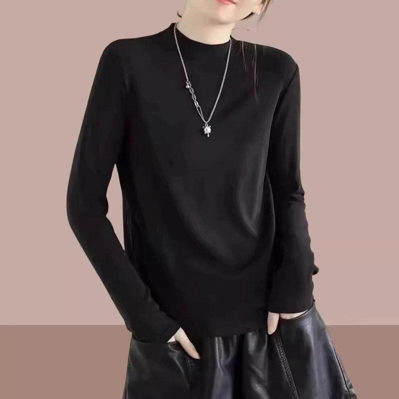 正品高档品牌半高领打底衫女春秋宽松内搭长袖T恤时尚欧货上衣