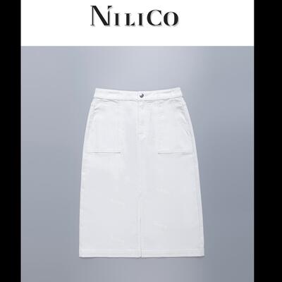 NILICO气质魅力时尚夏季潮流穿搭弹力百搭显瘦直筒休闲高腰半身裙