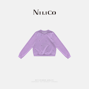 NILICO陈媚【锦上添花】超柔空气手工订珠休闲百搭圆领卫衣