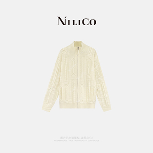 NILICO陈媚【绵云慕斯】天丝羊毛极简老钱风立体锁链绞花开衫外套