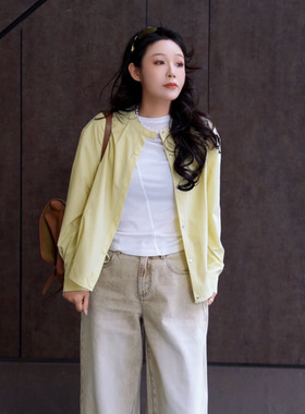 NILICO陈媚【简单生活】极简淡雅黄色小立领外套女春减龄廓形上衣