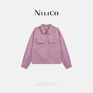 百搭短款 法式 外套流行净色气质牛仔夹克女 灵感穿搭 NILICO陈媚
