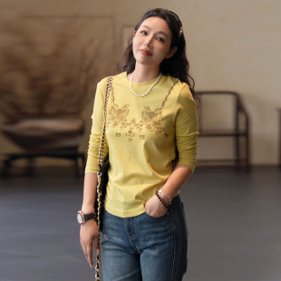 显瘦欧美宫廷风巴洛克图案印花长袖 时尚 T恤 浮光 NILICO陈媚