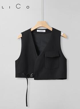 NILICO简约时尚百搭小黑马甲时尚百搭设计气质桑蚕丝休闲宽松春季