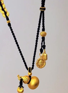 古法金色珐琅彩葫芦毛衣链新中式纯手工编织轻奢精致项链春节礼物