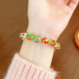 古法沙金999珐琅彩十二月花神珠手链女高温烧蓝守护花珠春节新款