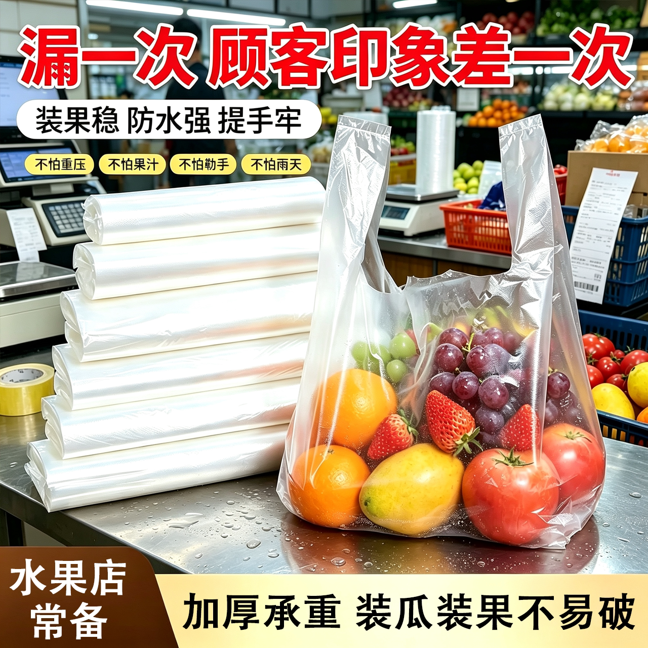 市场果蔬商用打包袋防漏加厚透明背心袋水果店防果刺一次性手提袋