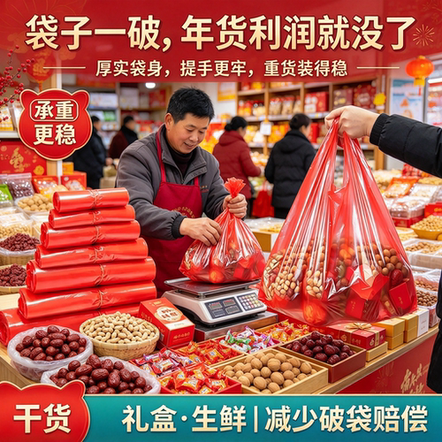年集炒货打包袋背心袋年货摊贩坚果喜果加厚款耐扯手提式塑料袋子