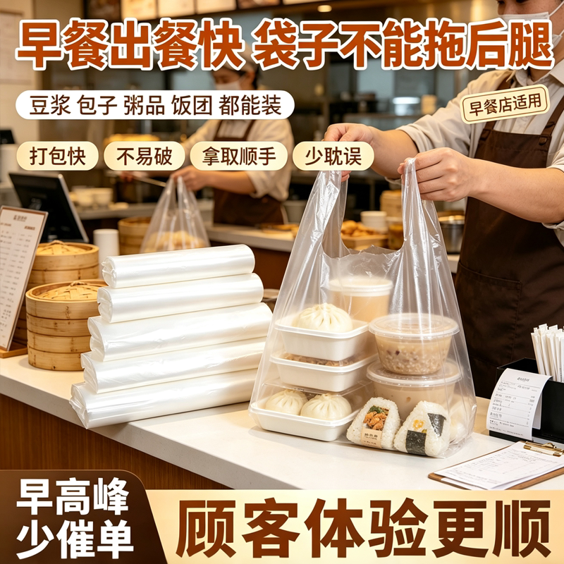 麻辣烫螺蛳粉热汤打包袋一次性小白袋餐饮外卖袋商用防渗漏背心袋图片