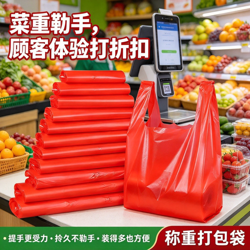 社区生鲜红色背心袋手提式塑料袋耐承重鲜果摆摊打包食品塑料袋子