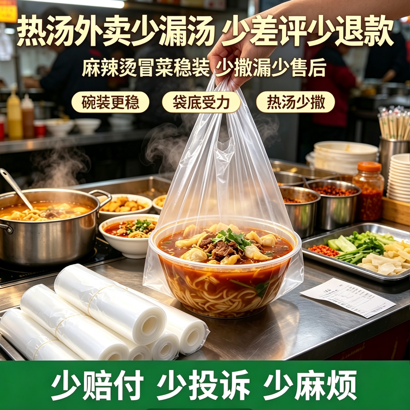 商用加厚小白背心袋餐饮外卖打包袋麻辣烫热汤防漏透明手提塑料袋图片