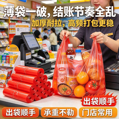 便利店商超红色称重打包袋塑料袋生鲜果蔬手提式背心袋商用购物袋