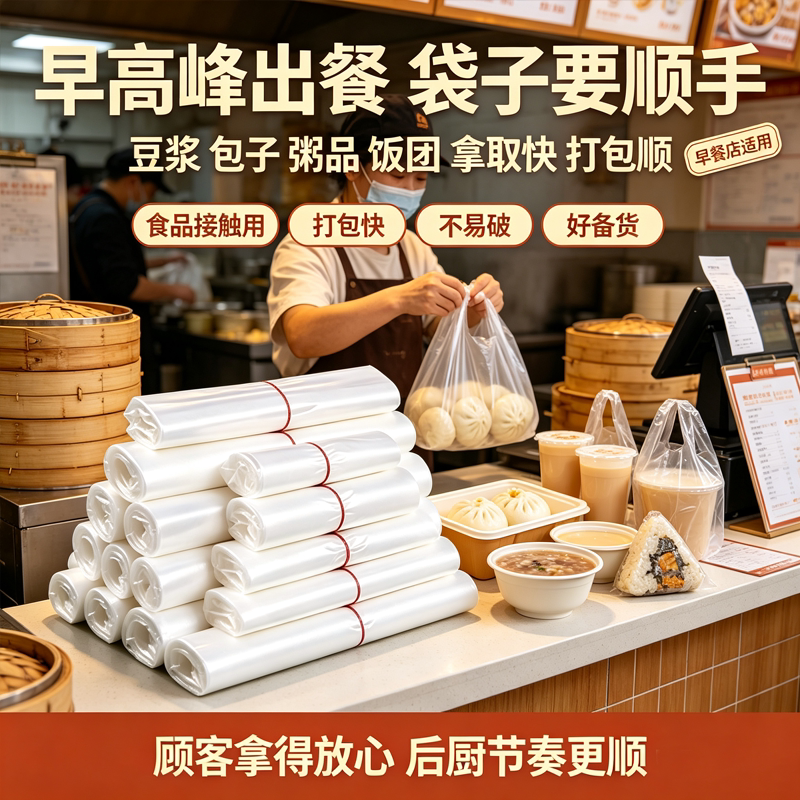 热粥热汤小白袋外卖背心袋耐高温防渗漏餐饮店商用手提打包塑料袋图片