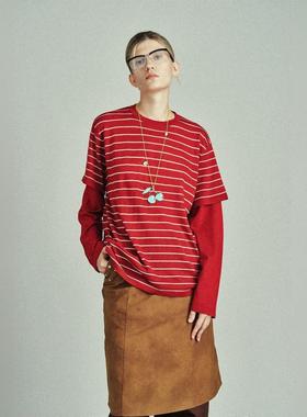 RedRef 条纹假两件亲肤拼接打底