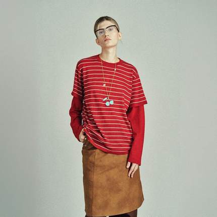 RedRef 条纹假两件亲肤拼接打底