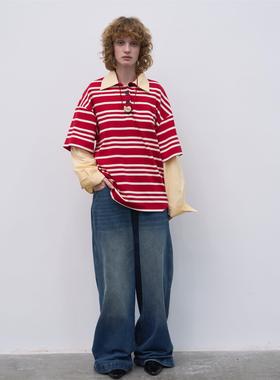 redref 撞色Polo领假两件衬衫