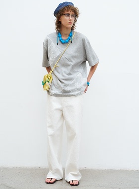 redref 蕾丝拼接灰白两色长款T恤衫